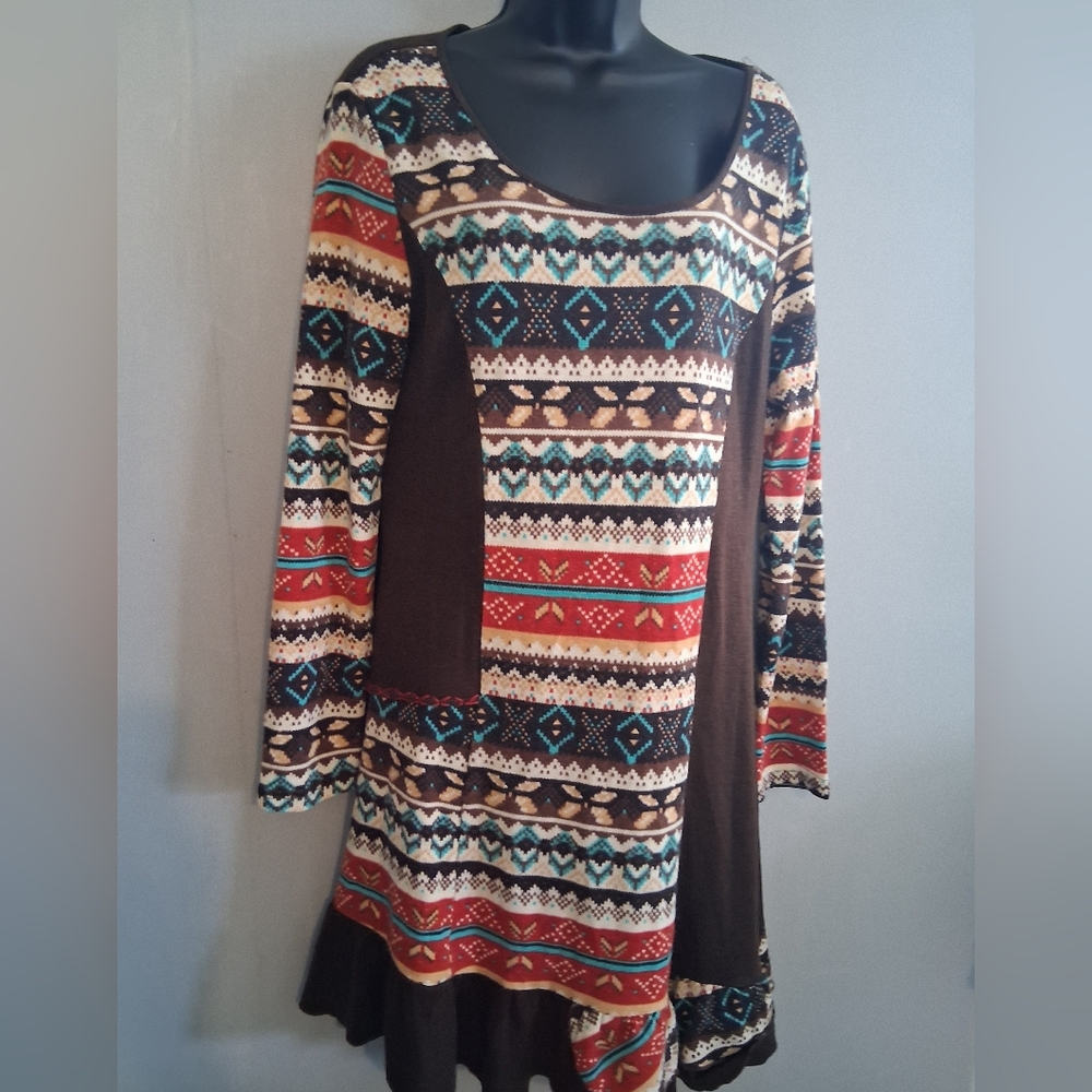 Sacred Threads Red And Brown Patterned Dress M Az… - image 2